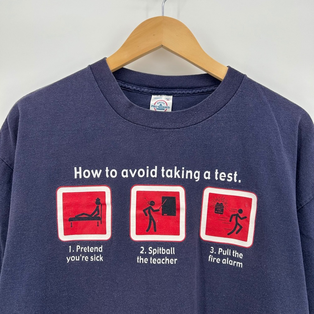 Vintage Delta Pro Weight How To Avoid Taking A Test Graphic T-Shirt Navy XL